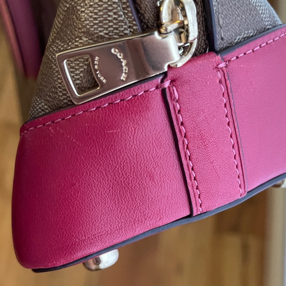 Coach Brown Signature Dome Satchel with Hot Pink Trim - Picture 8 of 8